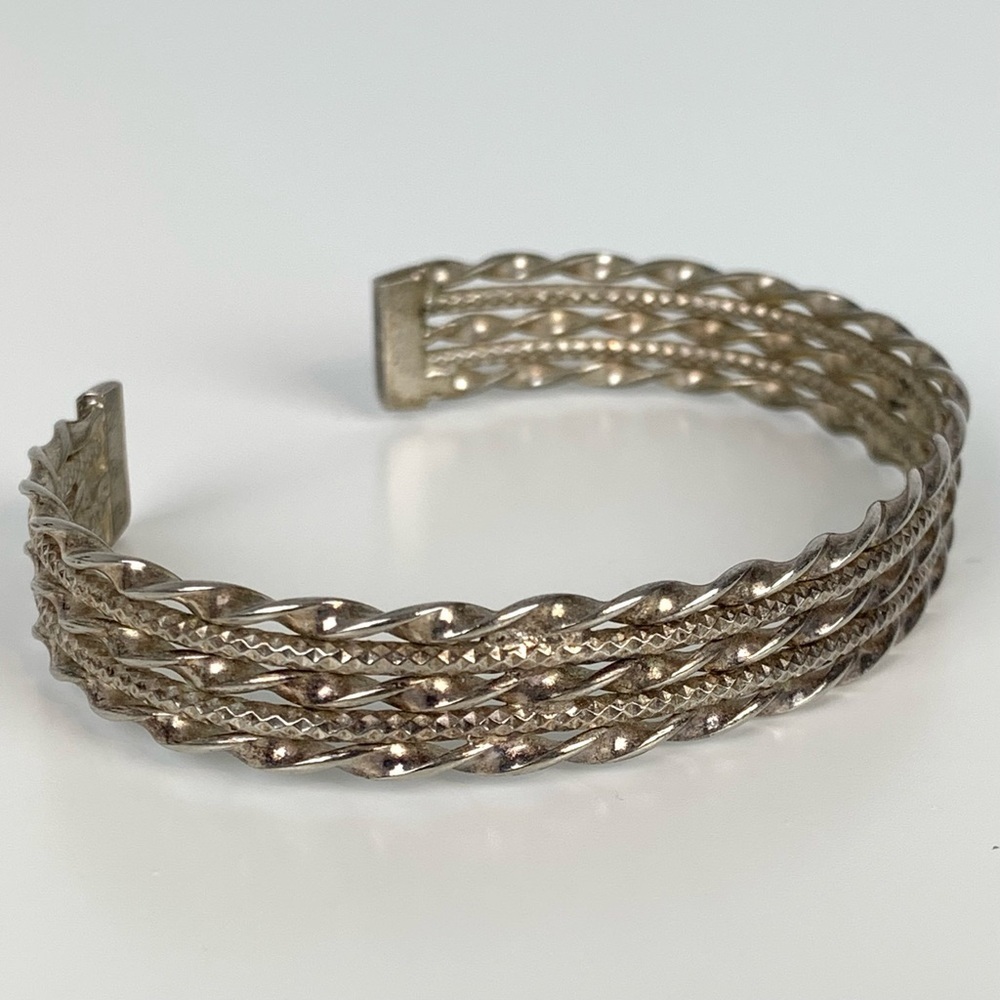Sterling Silver Bracelet Open Cuff Twisted Cable Rope 5 Layers Vtg Mex 925